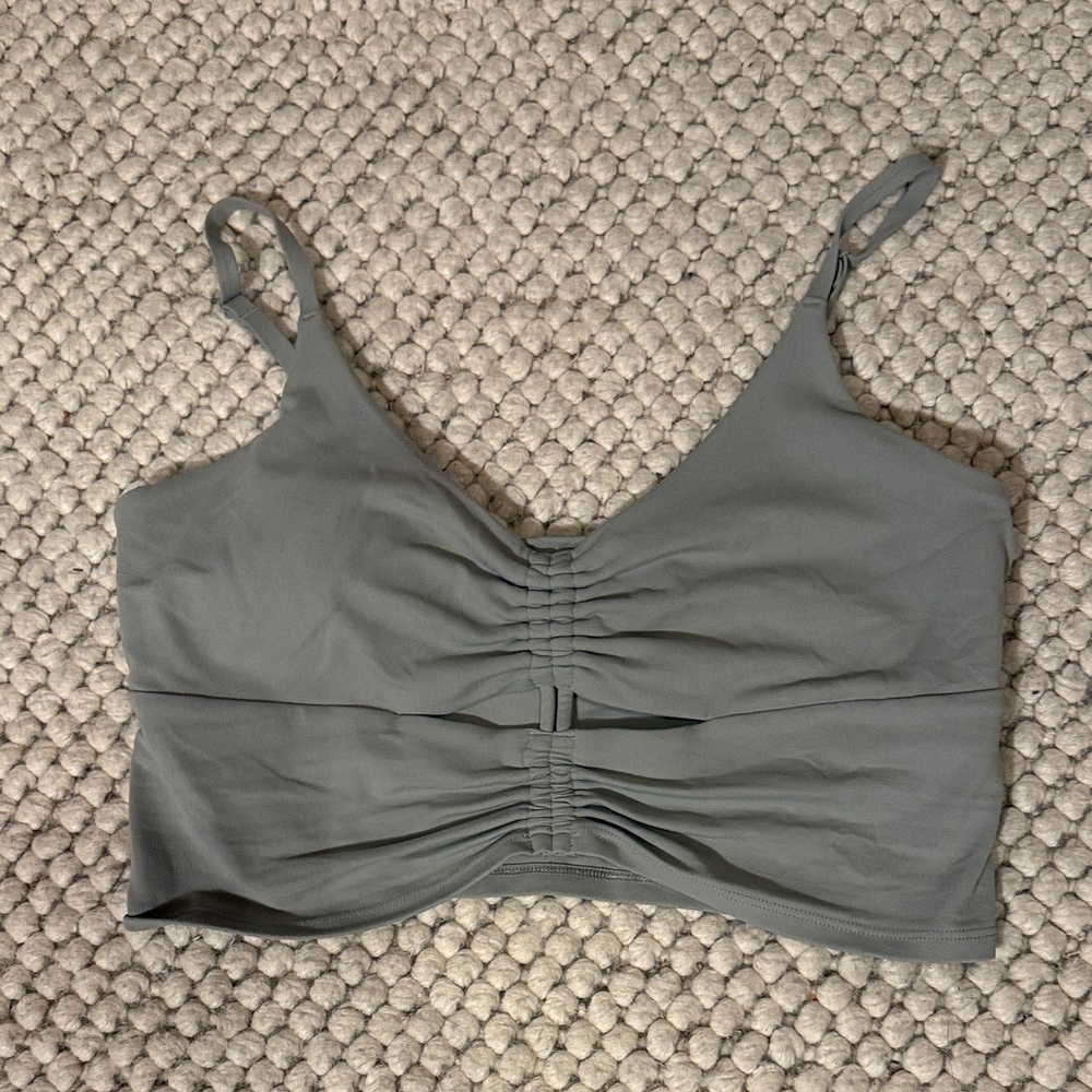 Athleta Cinch Longline Sportsbra M Women's Sage green Ruched yoga Top